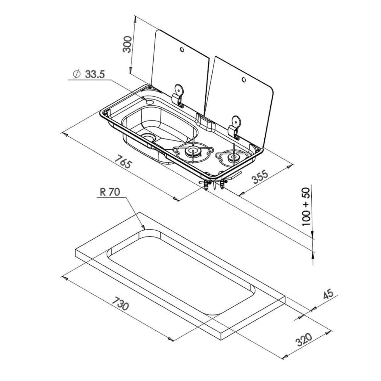 CAN FL1766 - FL1765 2 Burner Hob & Sink Camper Van Combination Unit 4 CAN FL1766 - FL1765 2 Burner Hob & Sink Camper Van Combination Unit - Image 4