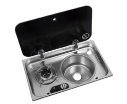 Navy Load Stainless Steel Single Hob With Right Hand Sink And Glass Lid NL.24000